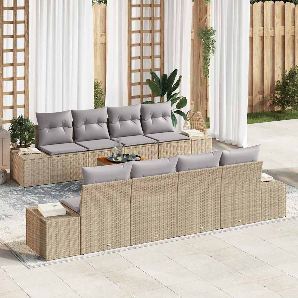 Ensemble de canapé de jardin avec coussin 9 pcs Beige polyrotin