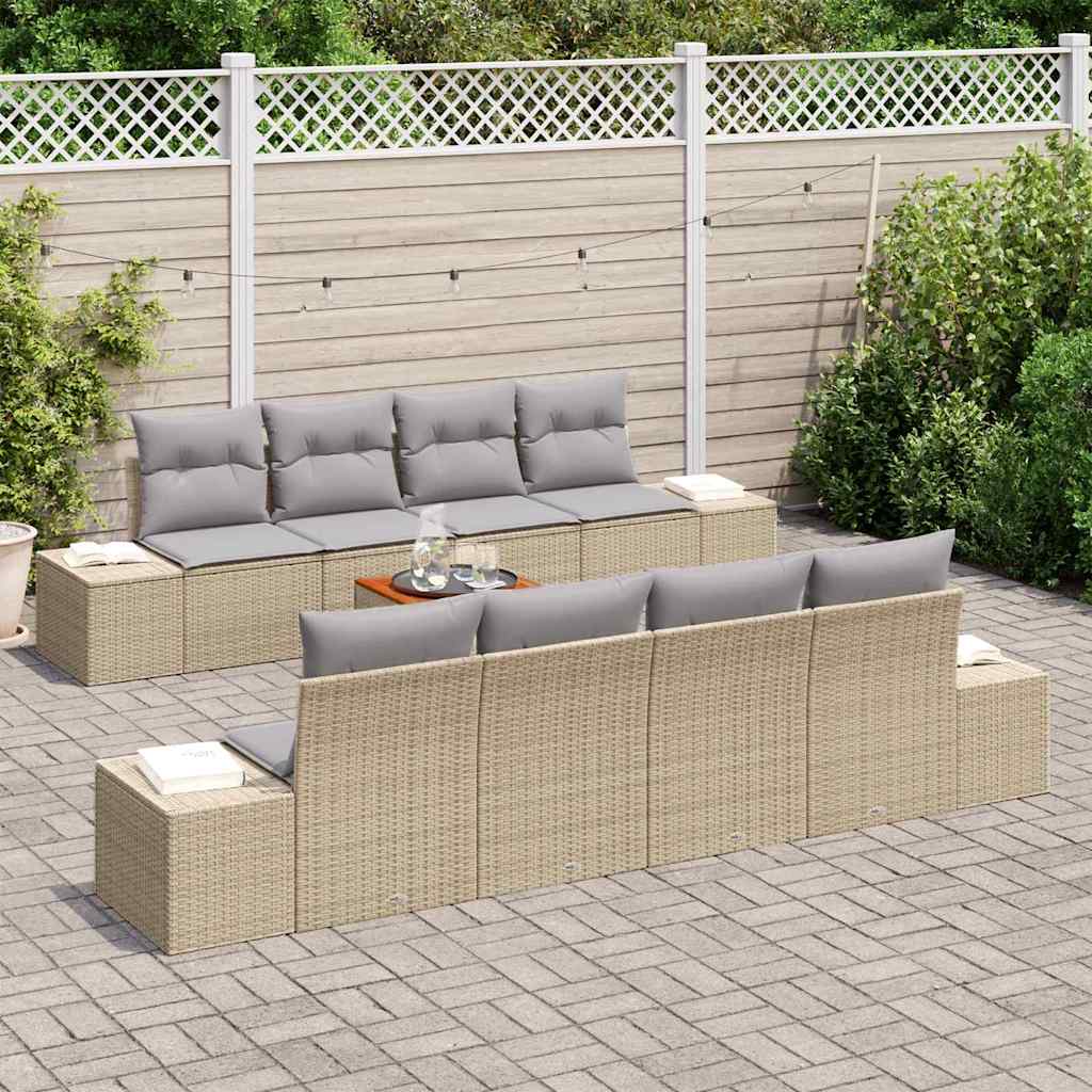 Ensemble de canapé de jardin avec coussin 9 pcs Beige polyrotin