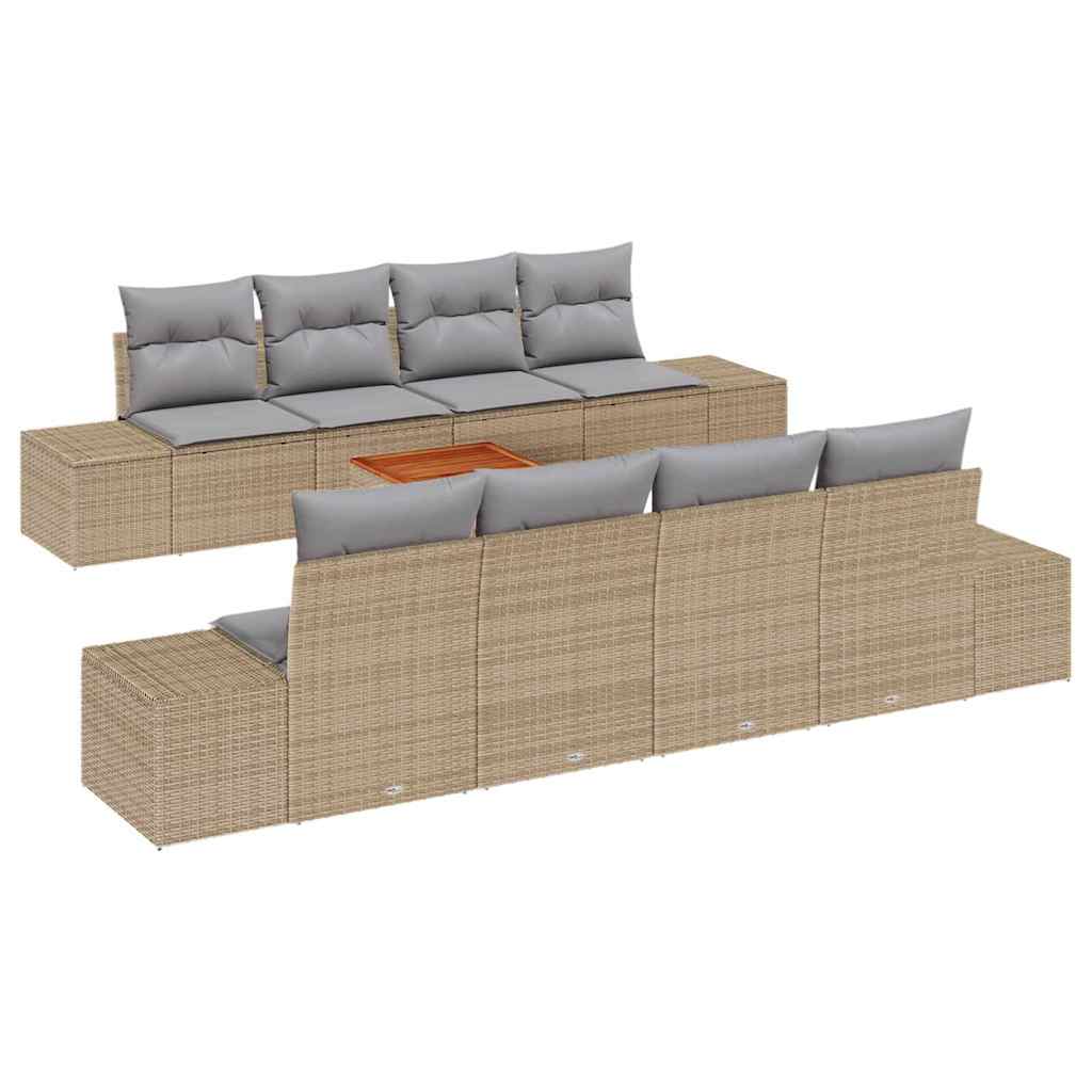 Ensemble de canapé de jardin avec coussin 9 pcs Beige polyrotin