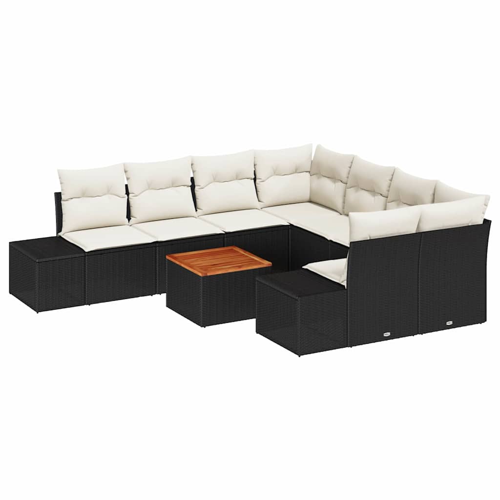 Ensemble de canapé de jardin avec coussin 9 pcs Noir polyrotin