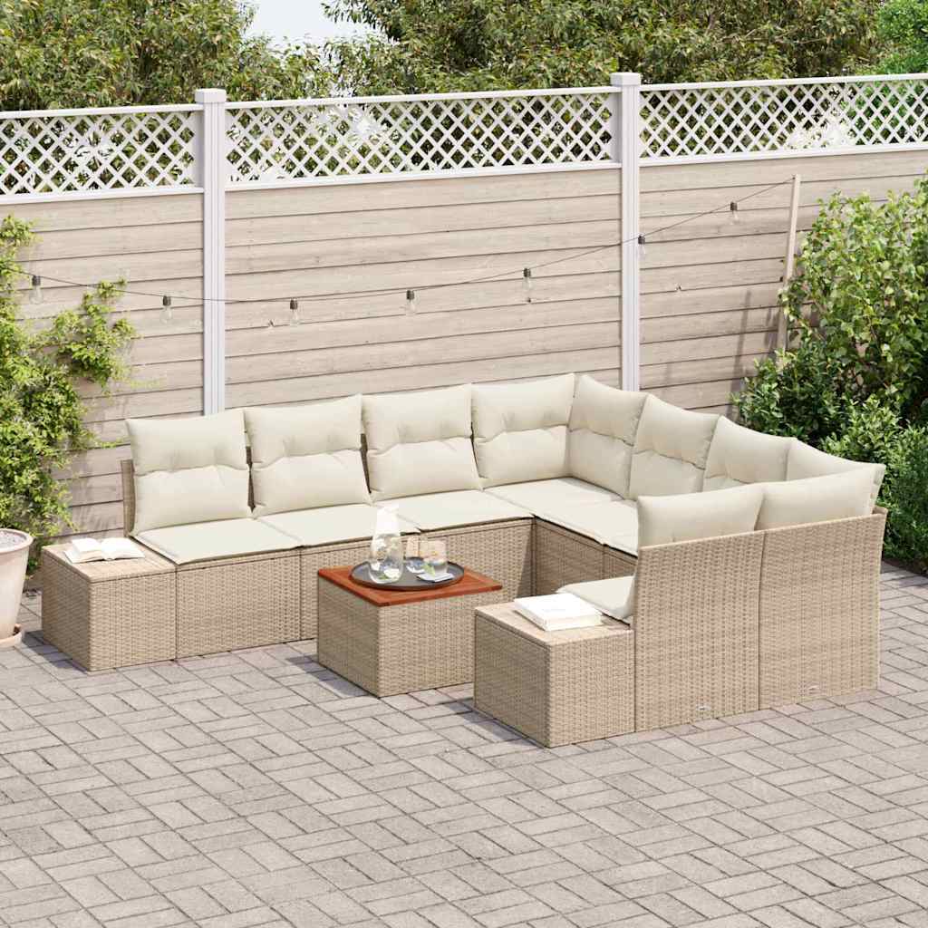 Ensemble de canapé de jardin avec coussin 9 pcs Beige polyrotin