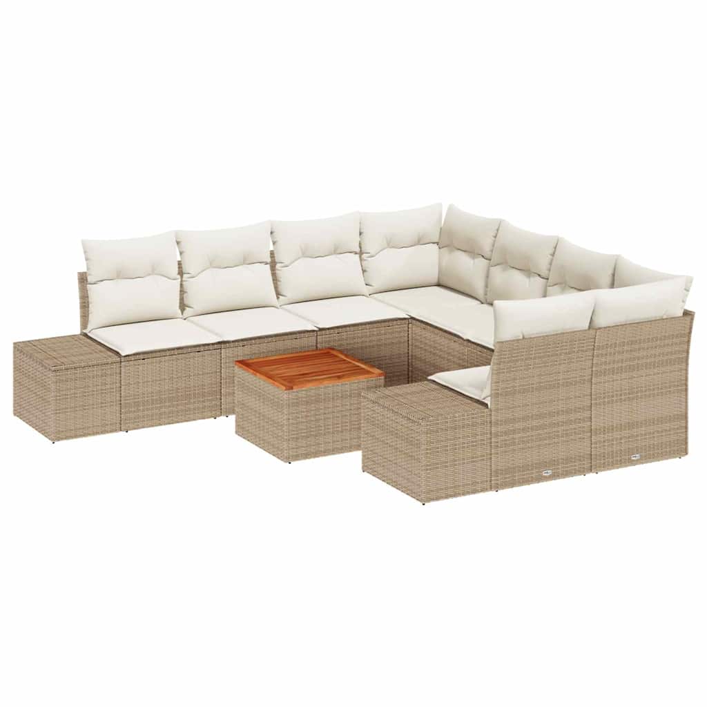 Ensemble de canapé de jardin avec coussin 9 pcs Beige polyrotin