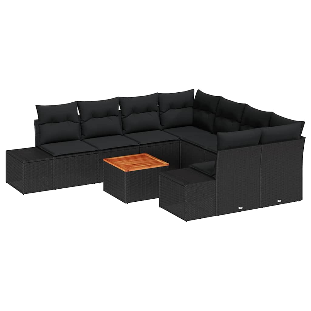 Ensemble de canapé de jardin avec coussin 9 pcs Noir polyrotin