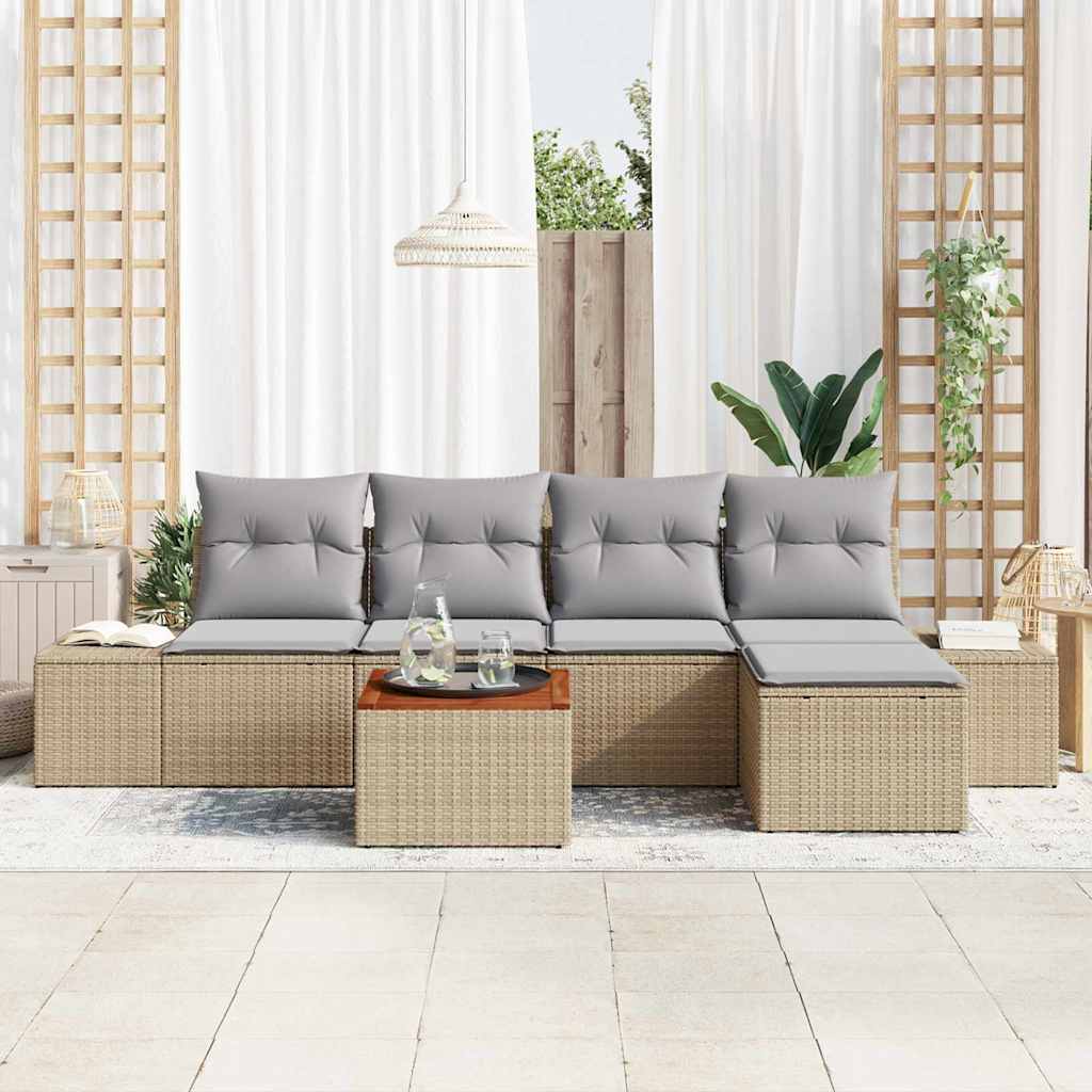 Ensemble de canapé de jardin avec coussin 6 pcs Beige polyrotin