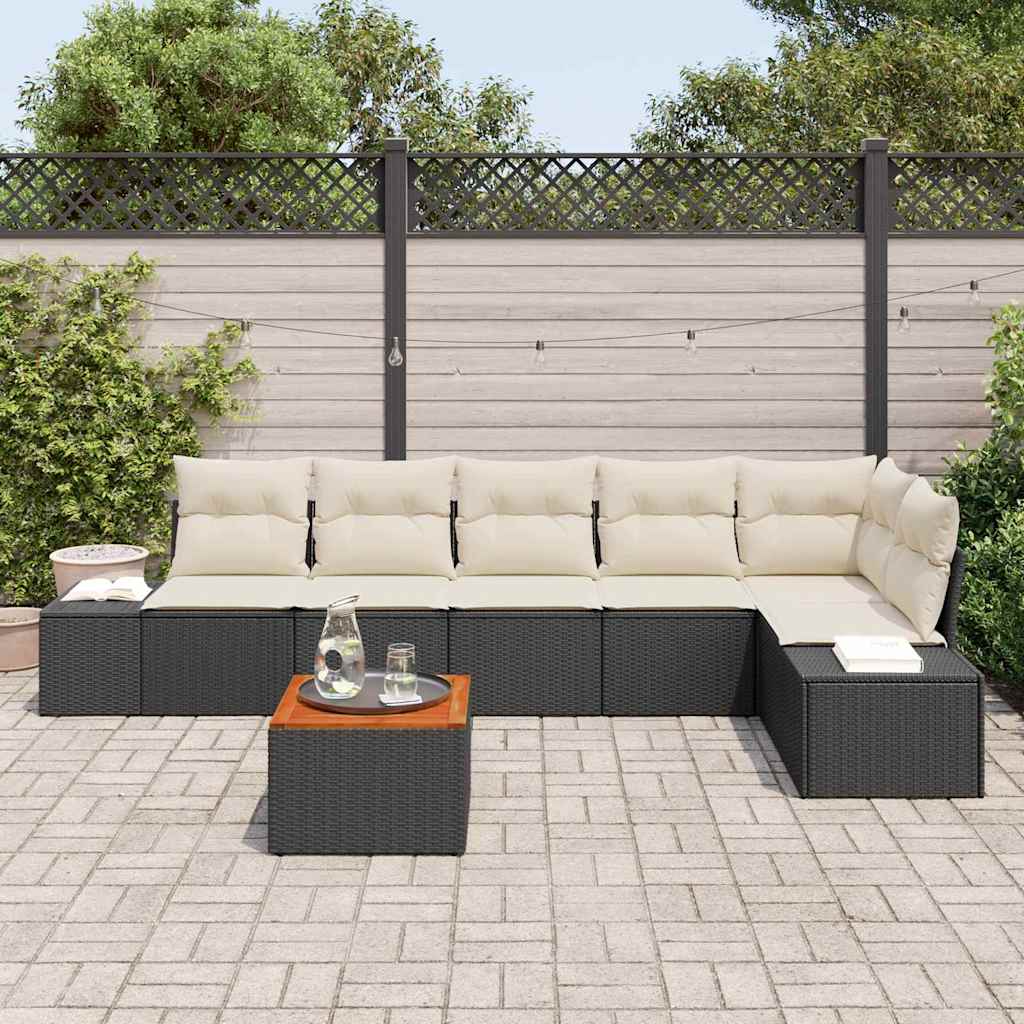 Ensemble de canapé de jardin avec coussin 7 pcs Noir polyrotin