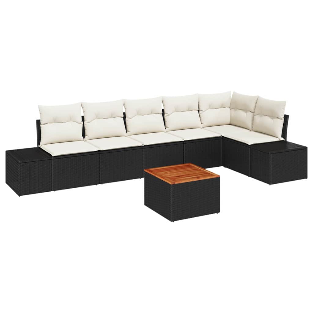 Ensemble de canapé de jardin avec coussin 7 pcs Noir polyrotin