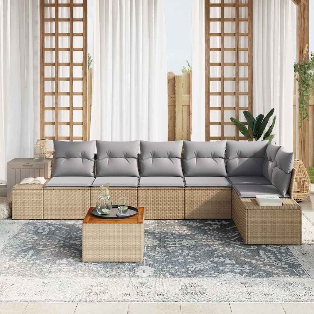 Ensemble de canapé de jardin avec coussin 7 pcs Beige polyrotin