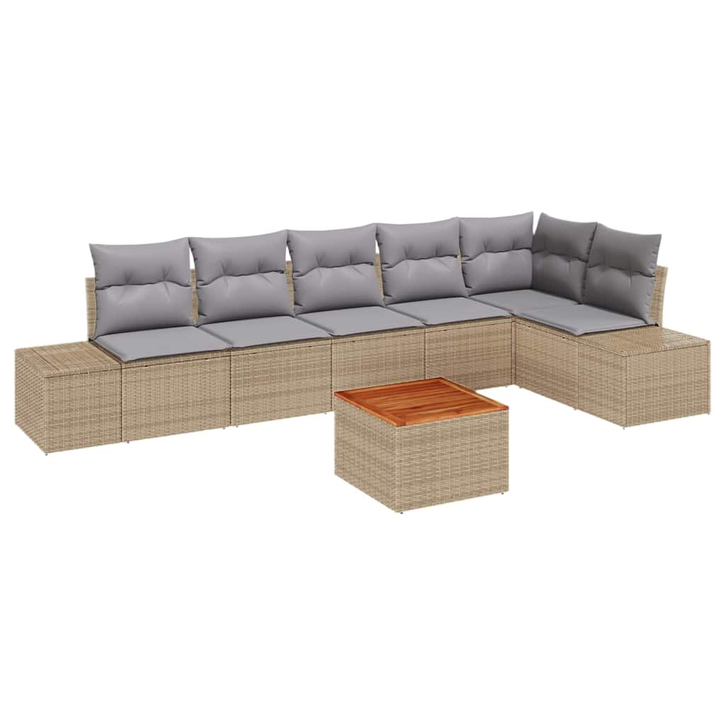 Ensemble de canapé de jardin avec coussin 7 pcs Beige polyrotin