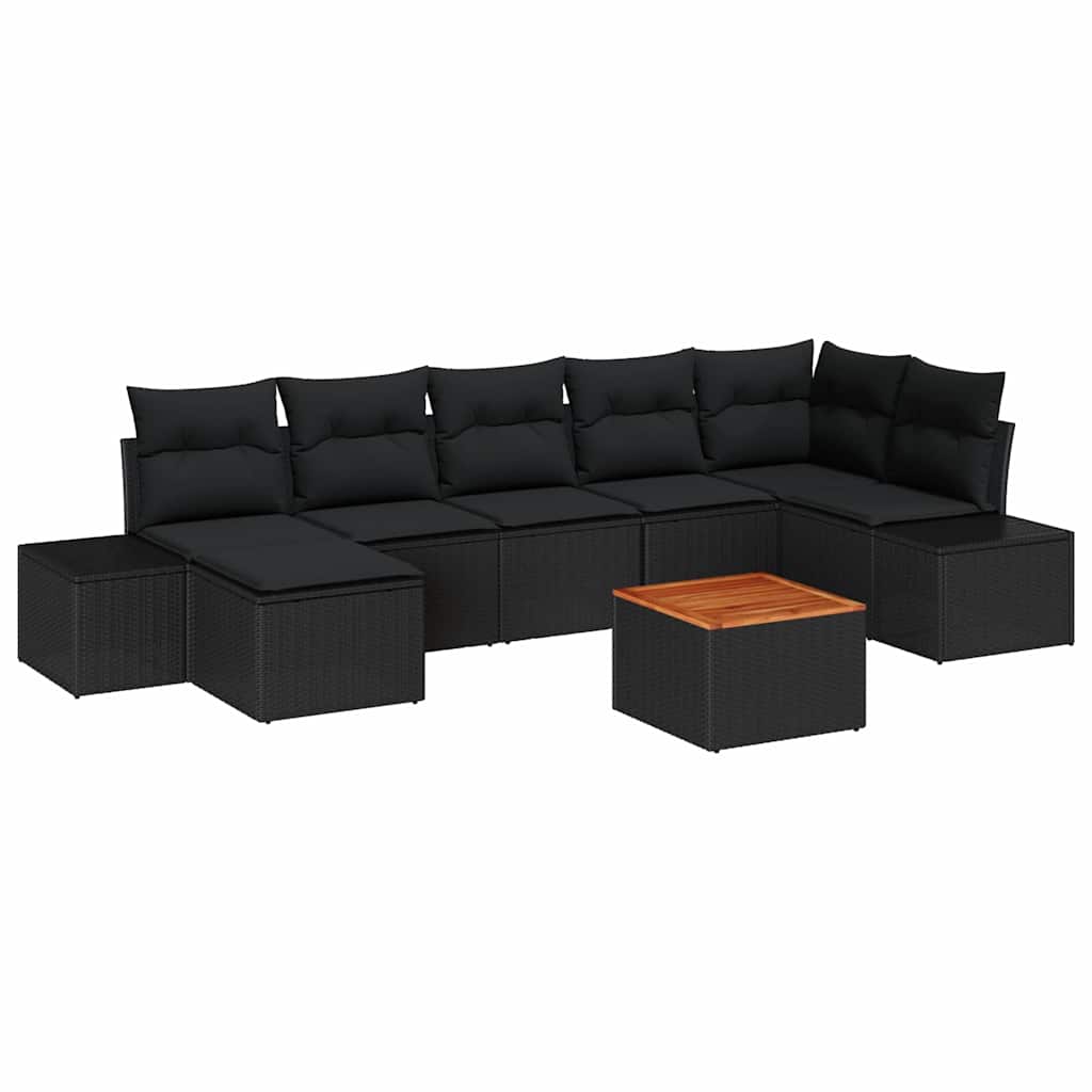 Ensemble de canapé de jardin avec coussin 8 pcs Noir polyrotin