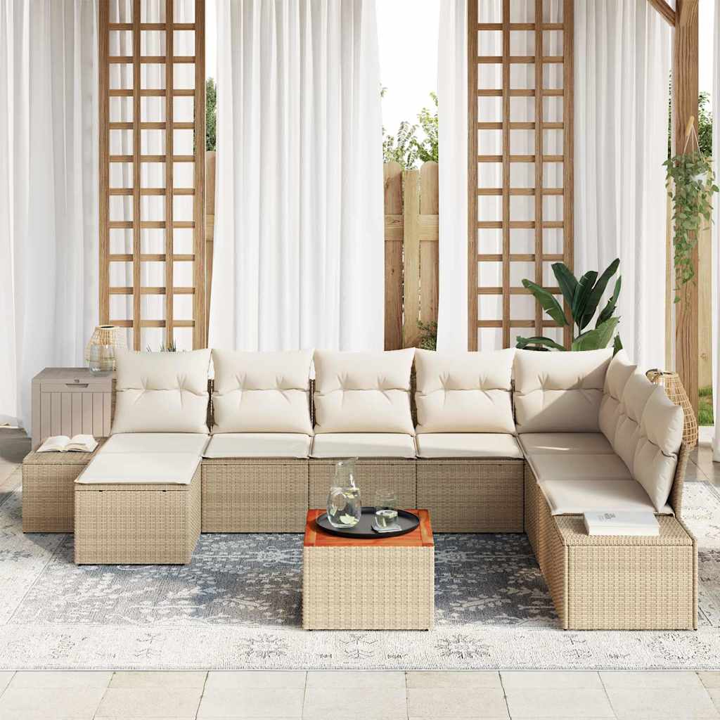 Ensemble de canapé de jardin avec coussin 9 pcs Beige polyrotin