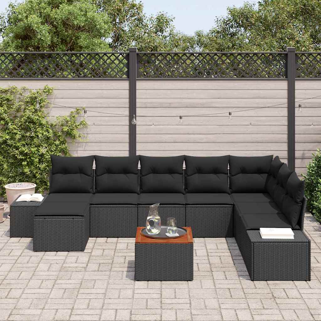 Ensemble de canapé de jardin avec coussin 9 pcs Noir polyrotin