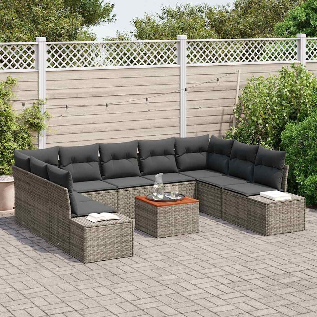 Ensemble de canapé de jardin avec coussin 10 pcs Gris polyrotin
