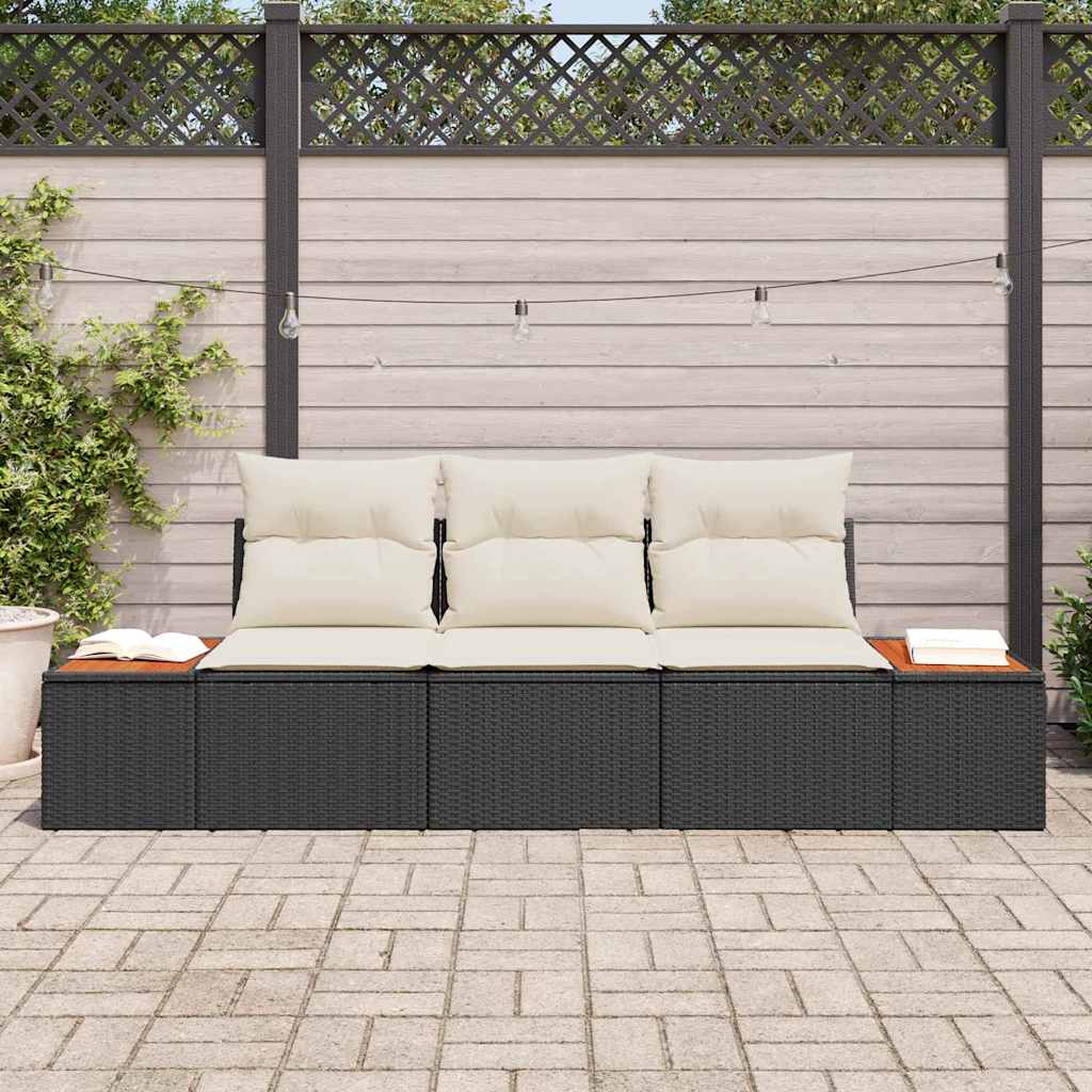 Ensemble de canapé de jardin avec coussin 3 pcs Noir polyrotin