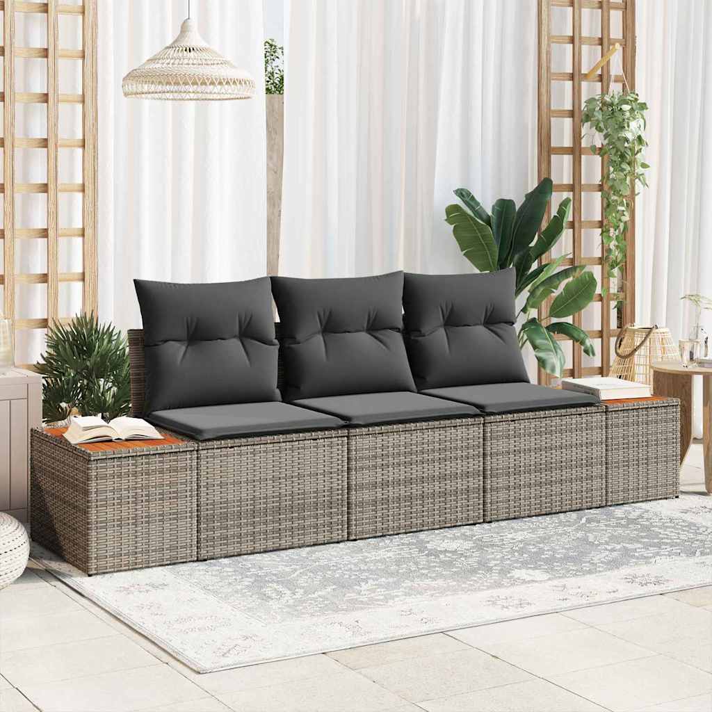 Ensemble de canapé de jardin avec coussin 3 pcs Gris polyrotin