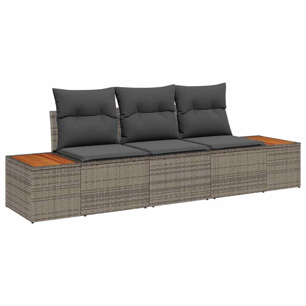 Ensemble de canapé de jardin avec coussin 3 pcs Gris polyrotin