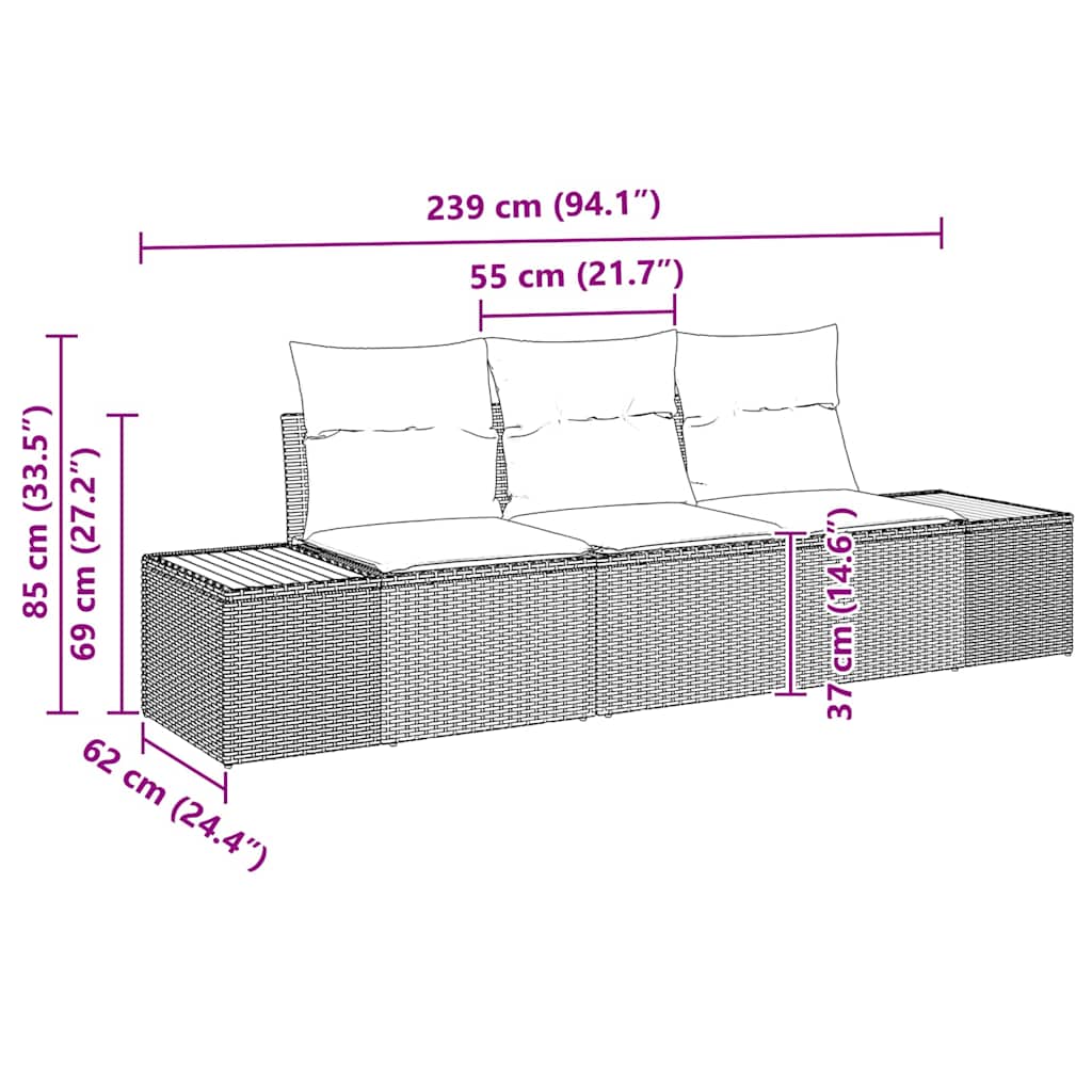 Ensemble de canapé de jardin avec coussin 3 pcs Beige polyrotin