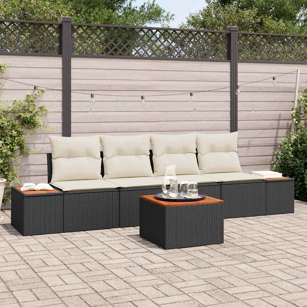 Ensemble de canapé de jardin 5 pc Noir Poly rotin