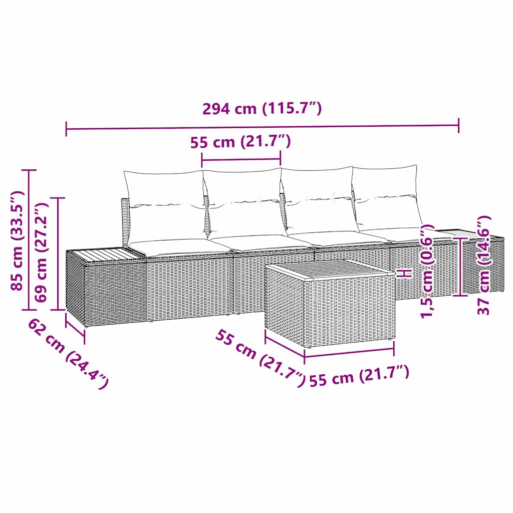 Ensemble de canapé de jardin avec coussin 5 pcs Noir Poly rotin