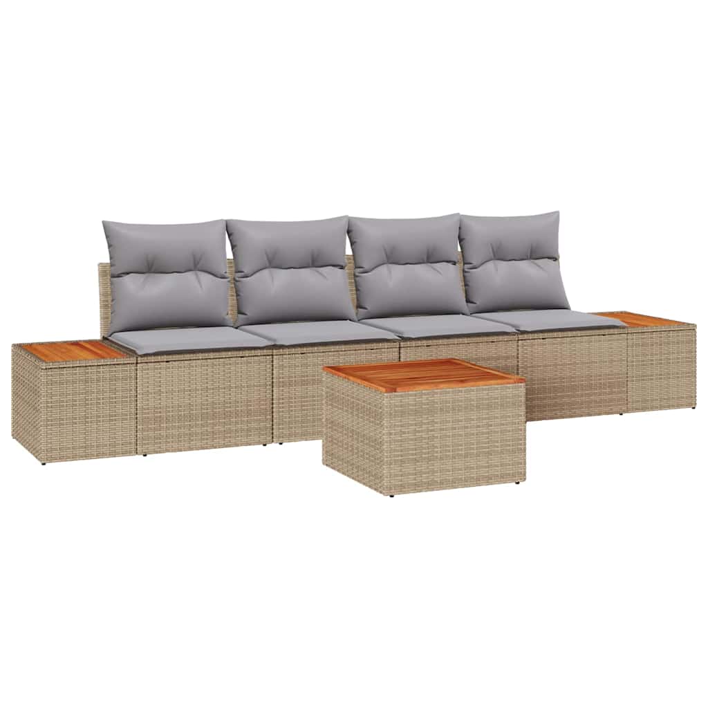 Ensemble de canapé de jardin 5 pcs Beige Poly rotin