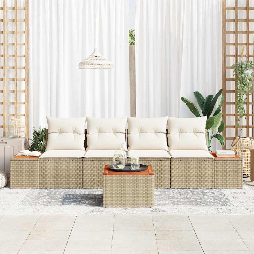Ensemble de canapé de jardin 5 pcs Beige Poly rotin