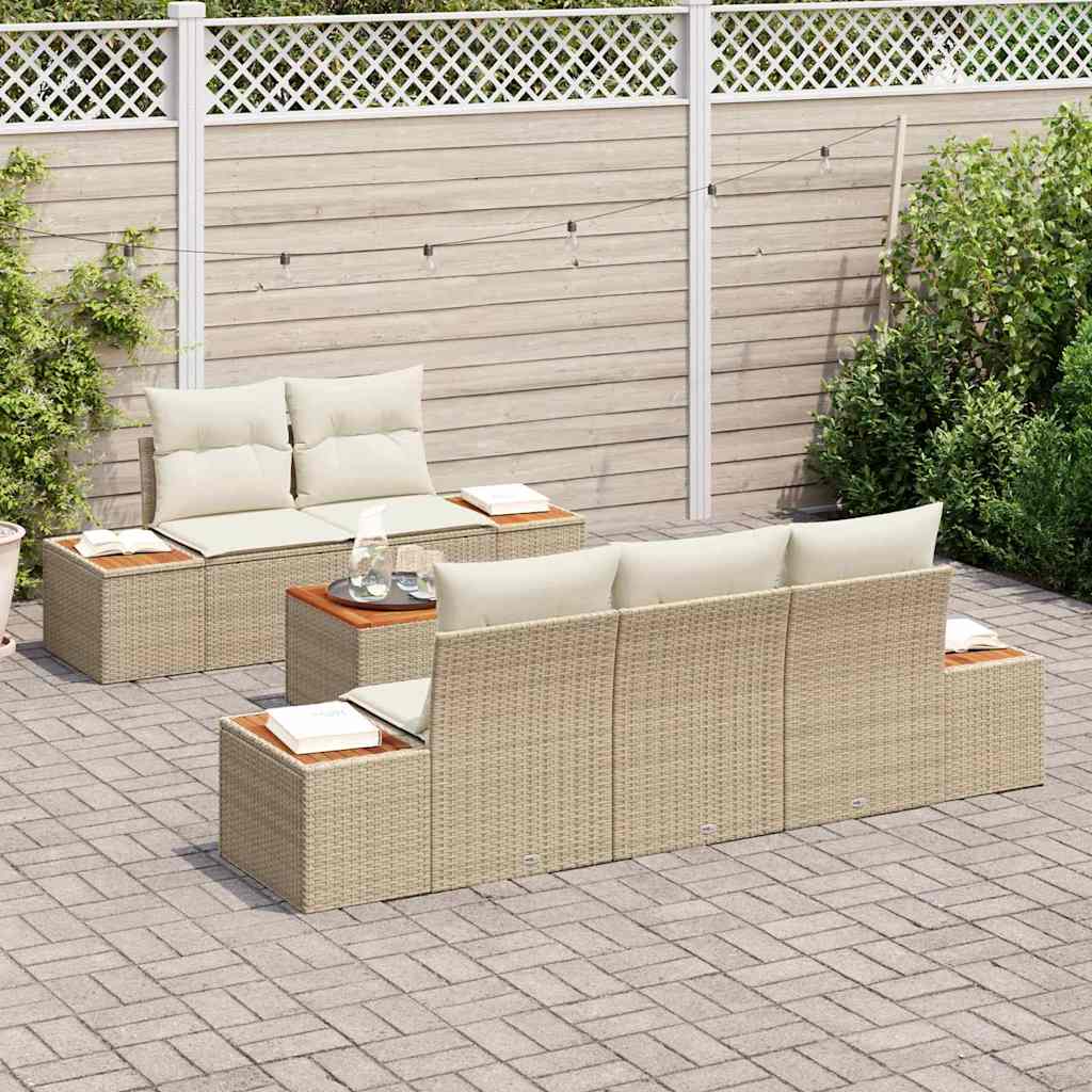 Ensemble de canapé de jardin 6 pcs Beige Poly rotin