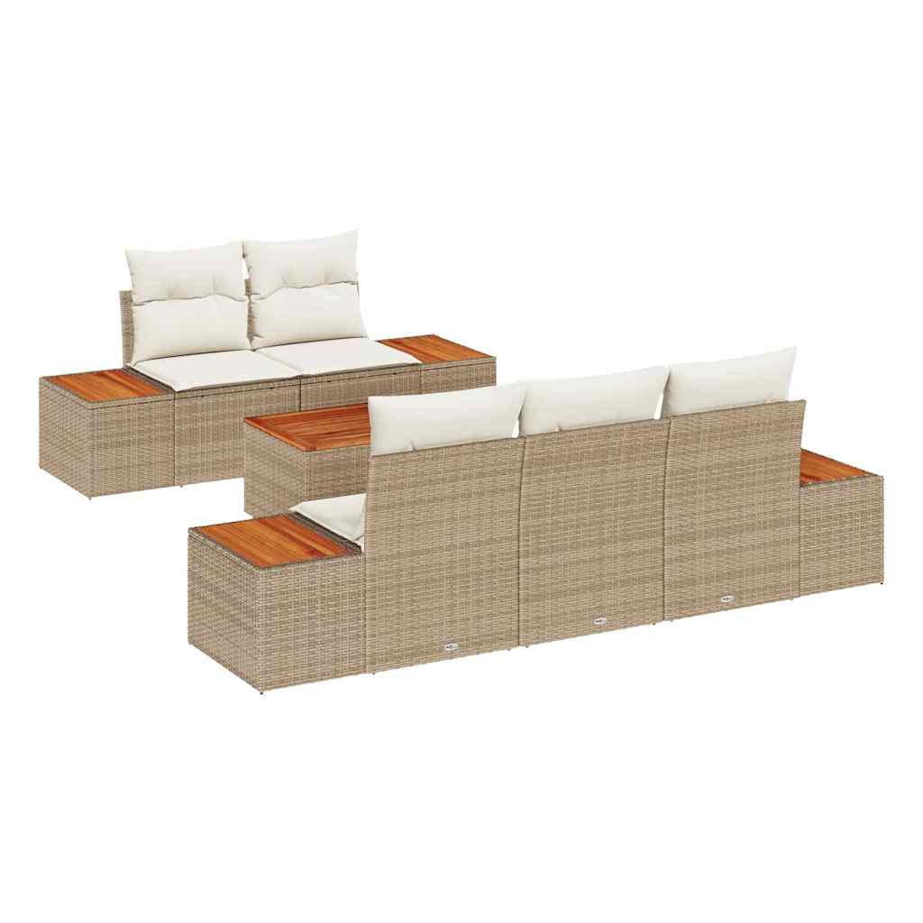 Ensemble de canapé de jardin 6 pcs Beige Poly rotin