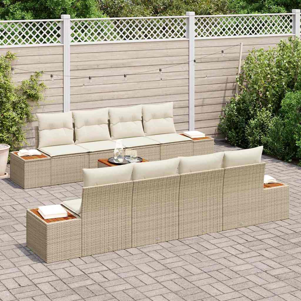 Ensemble de canapé de jardin 9 pcs Beige Poly rotin