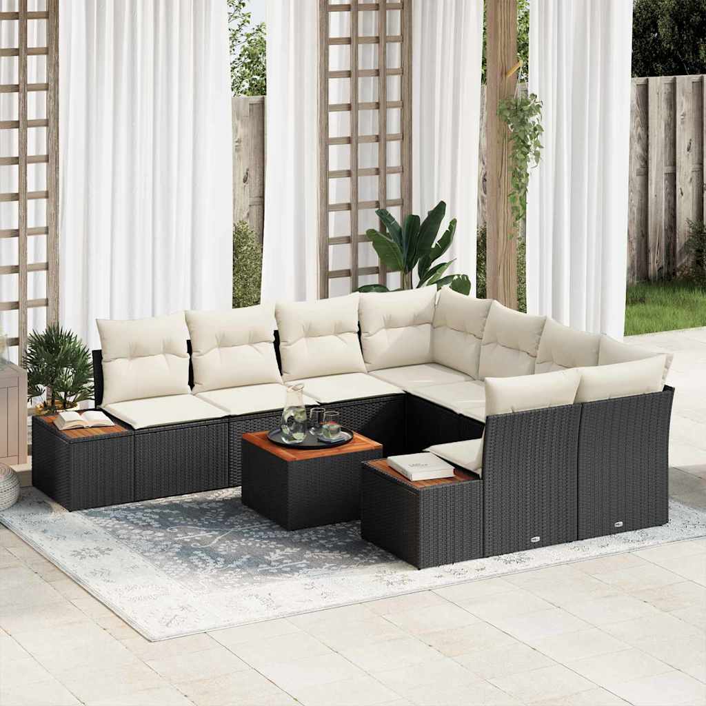 Ensemble de canapé de jardin avec coussin 9 pcs Noir Poly rotin