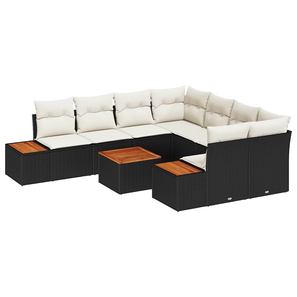 Ensemble de canapé de jardin avec coussin 9 pcs Noir Poly rotin