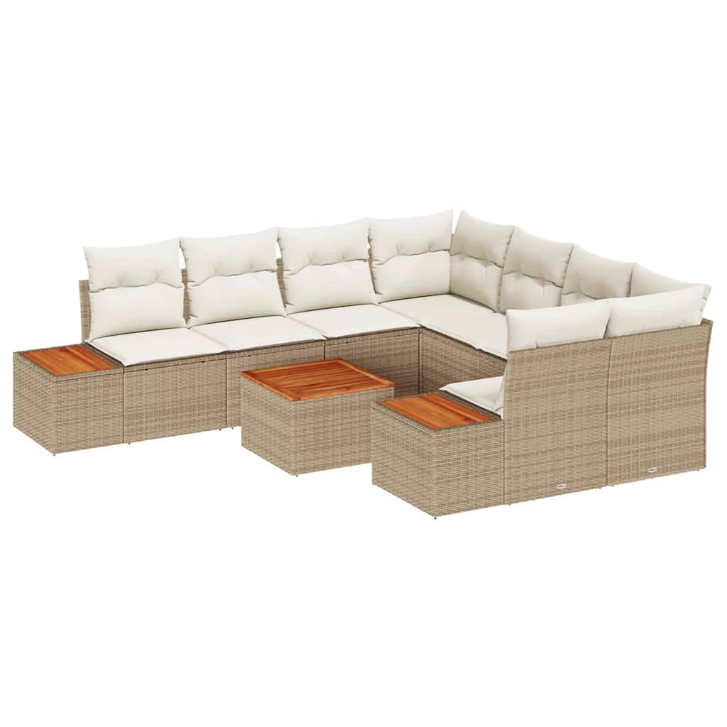 Ensemble de canapé de jardin 9 pcs Beige Poly rotin