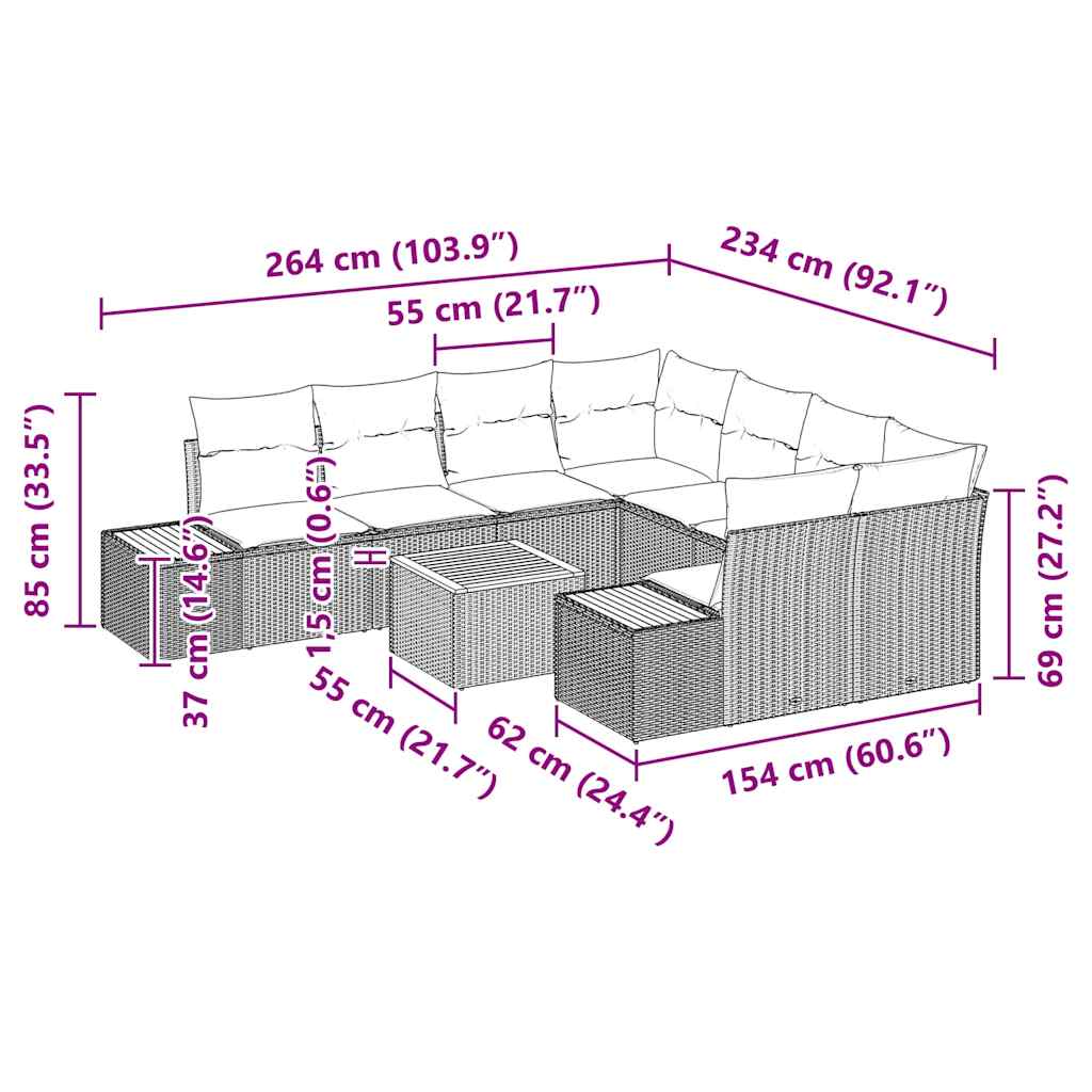 Ensemble de canapé de jardin 9 pcs Beige Poly rotin