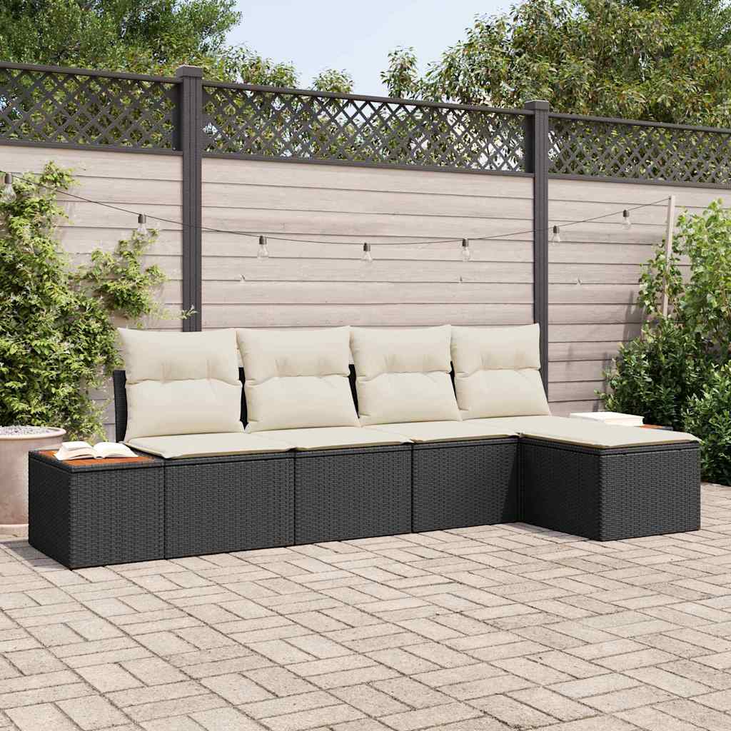 Ensemble de canapé de jardin avec coussin 5 pcs Noir Poly rotin