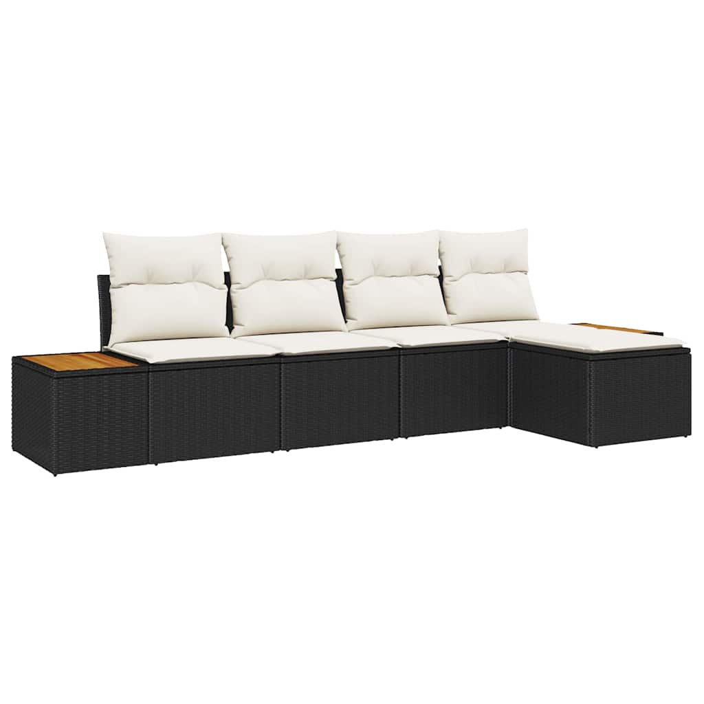Ensemble de canapé de jardin avec coussin 5 pcs Noir Poly rotin