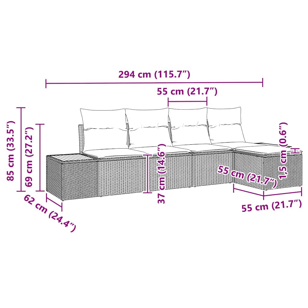 Ensemble de canapé de jardin avec coussin 5 pcs Noir Poly rotin
