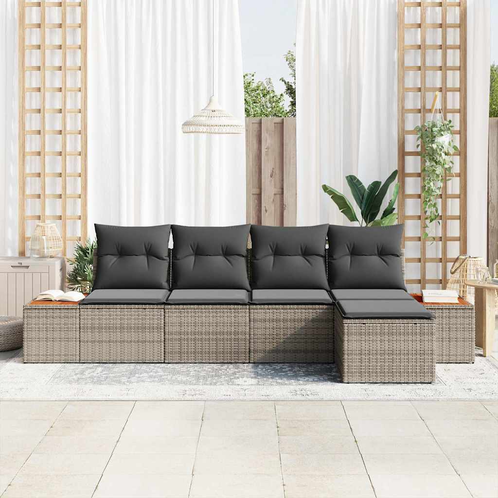 Ensemble de canapé de jardin 5 pc Gris Poly rotin