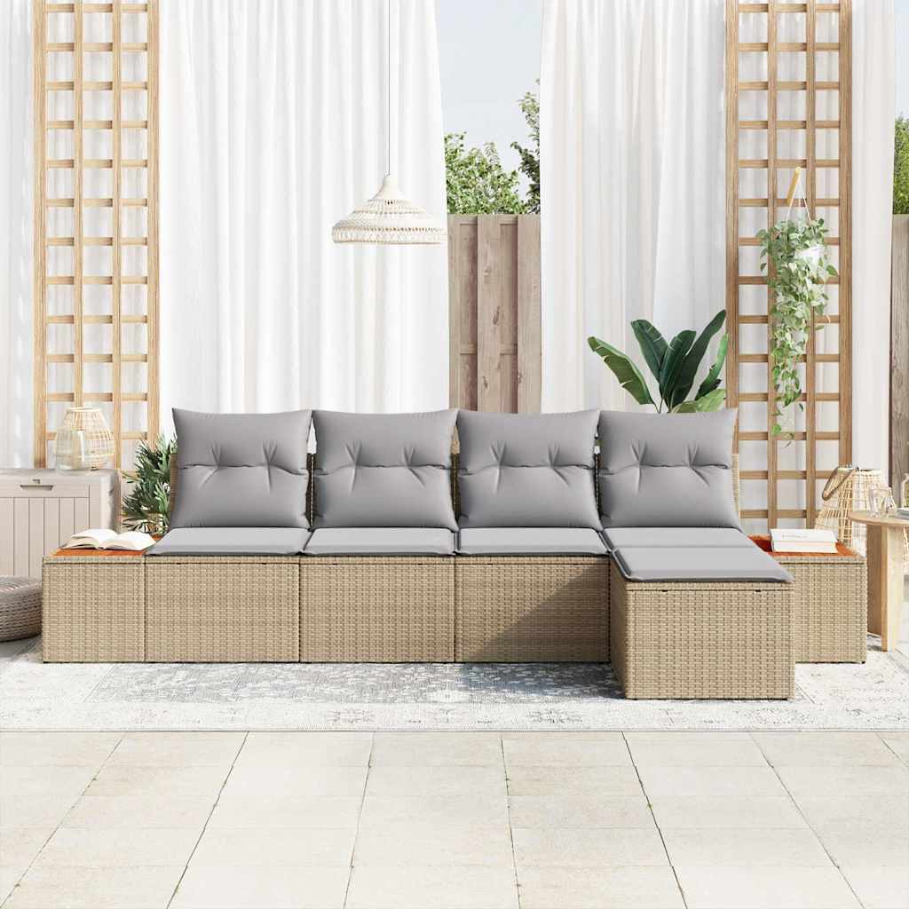 Ensemble de canapé de jardin 5 pcs Beige Poly rotin