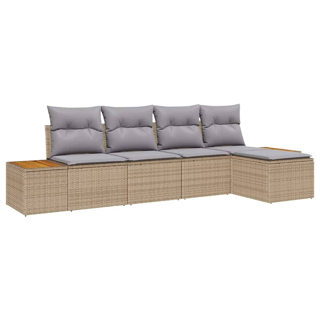 Ensemble de canapé de jardin 5 pcs Beige Poly rotin