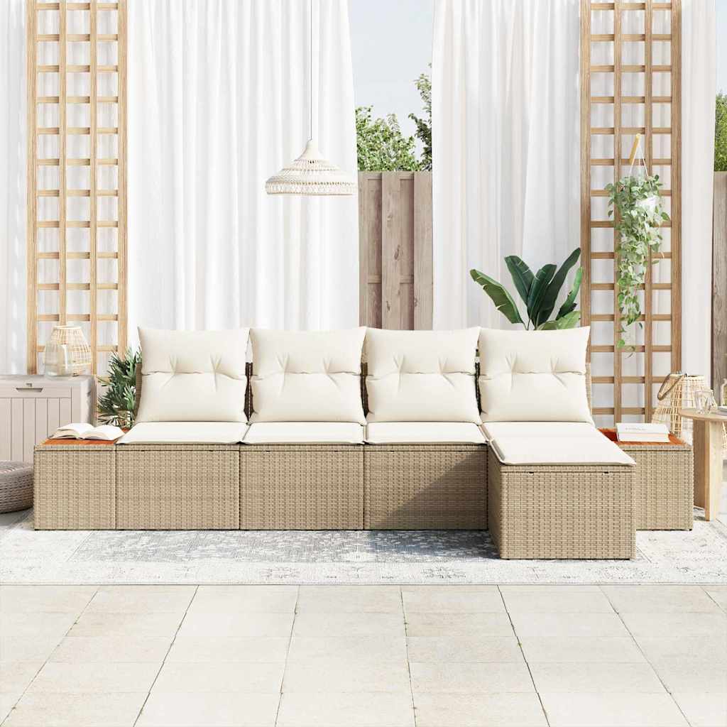 Ensemble de canapé de jardin 5 pcs Beige Poly rotin