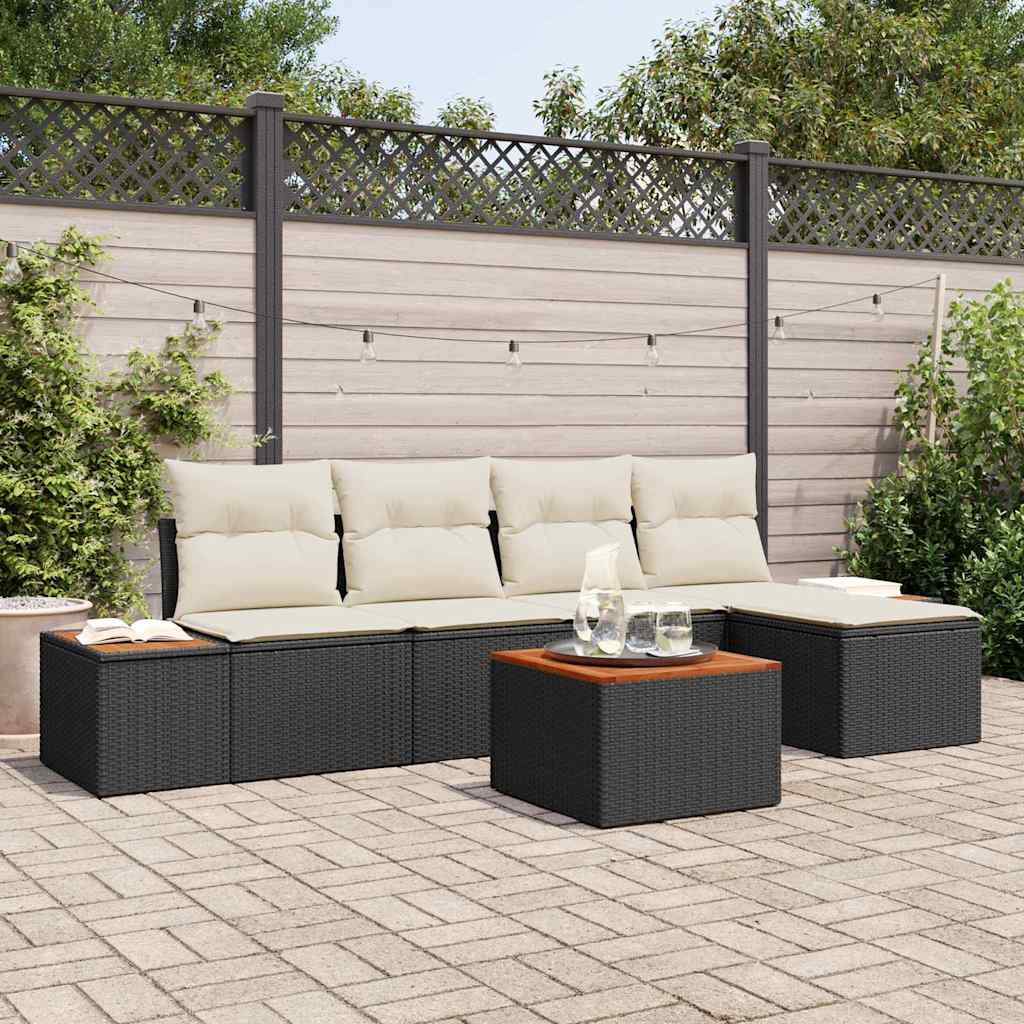 Ensemble de canapé de jardin avec coussin 6 pcs Noir Poly rotin