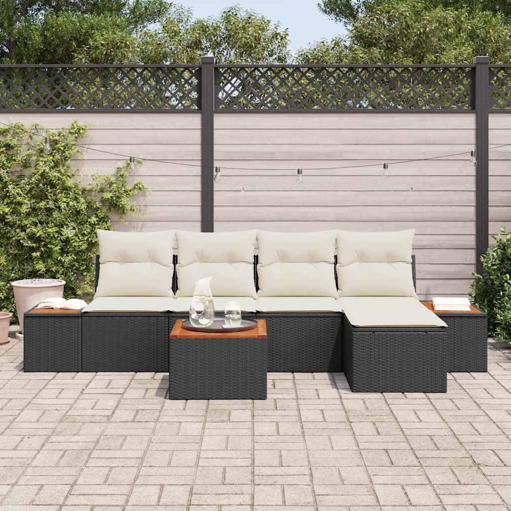 Ensemble de canapé de jardin avec coussin 6 pcs Noir Poly rotin