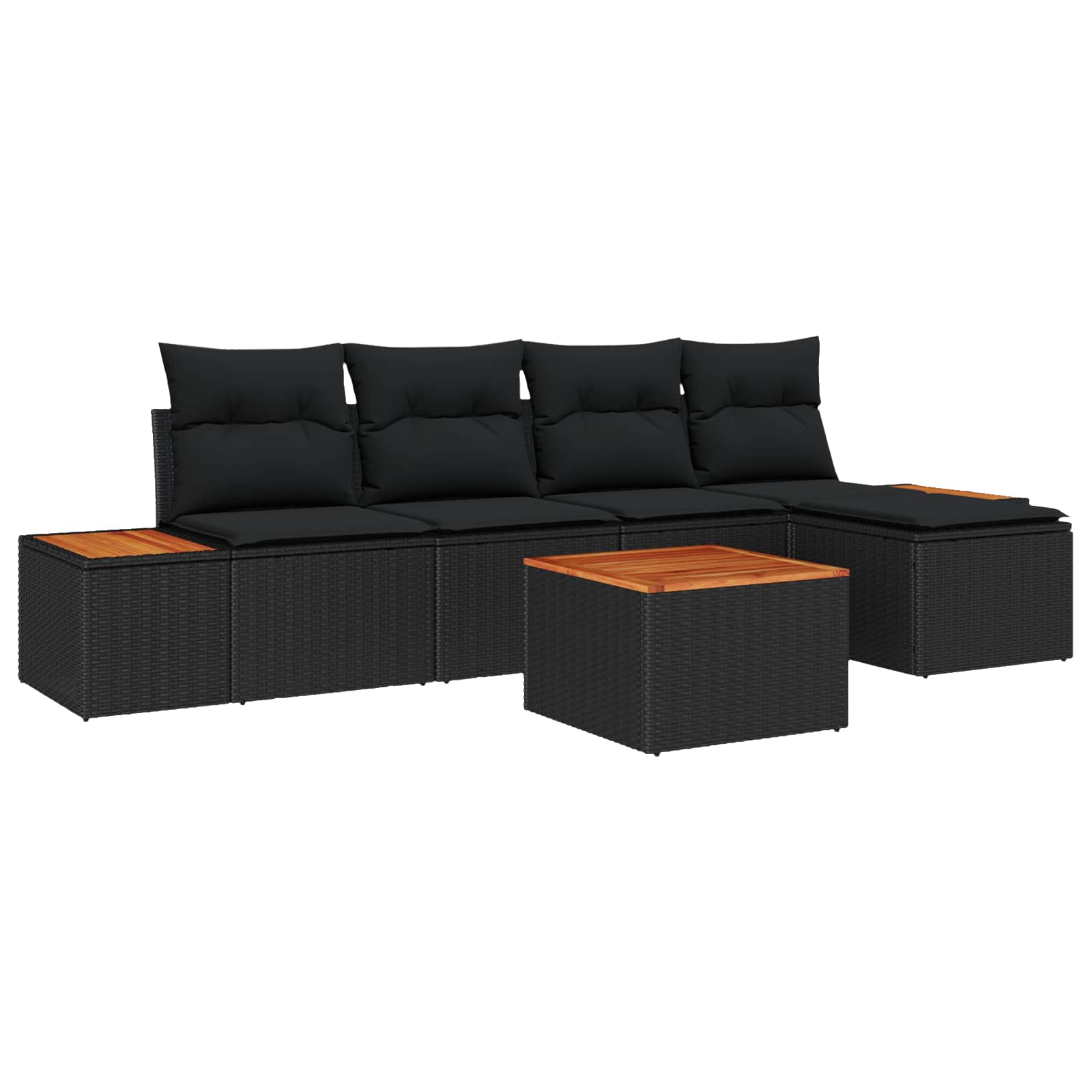 Ensemble de canapé de jardin 6 pc Noir Poly rotin