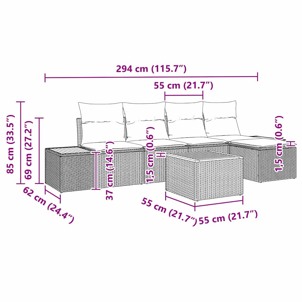 Ensemble de canapé de jardin 6 pcs Beige Poly rotin