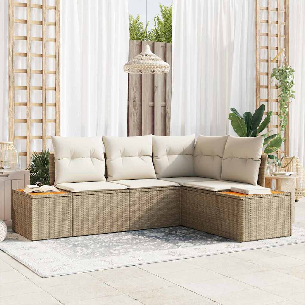 Ensemble de canapé de jardin 5 pcs Beige Poly rotin