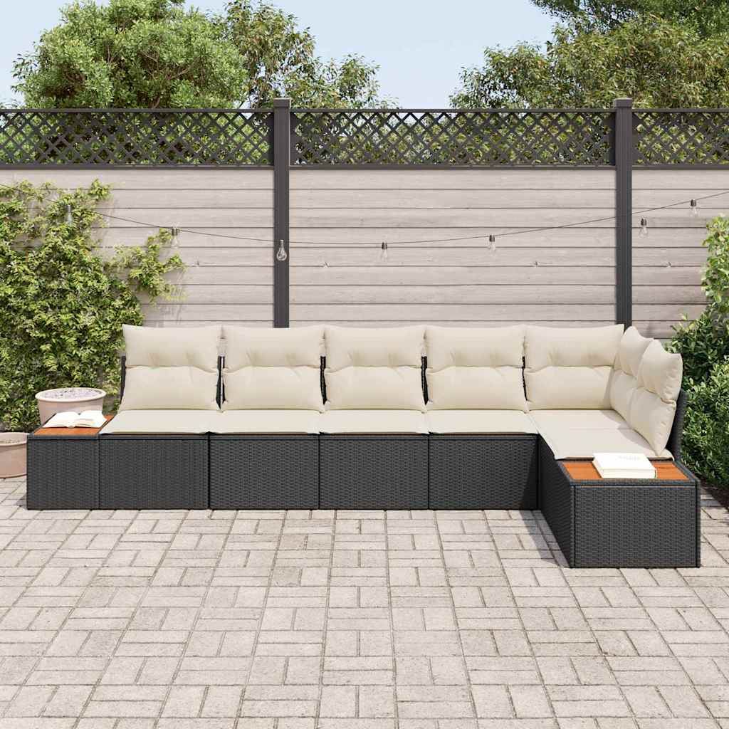 Ensemble de canapé de jardin avec coussin 6 pcs Noir Poly rotin