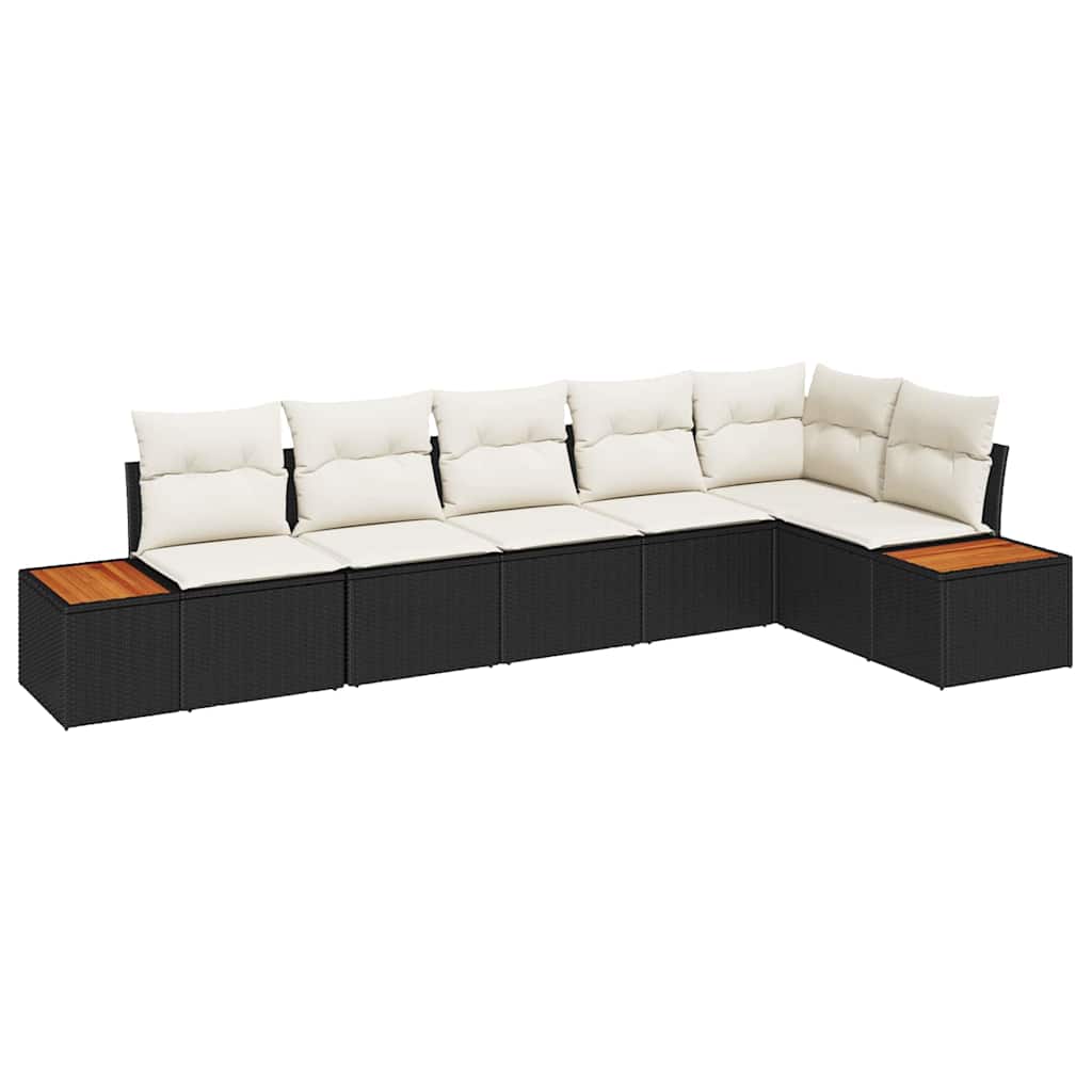 Ensemble de canapé de jardin avec coussin 6 pcs Noir Poly rotin