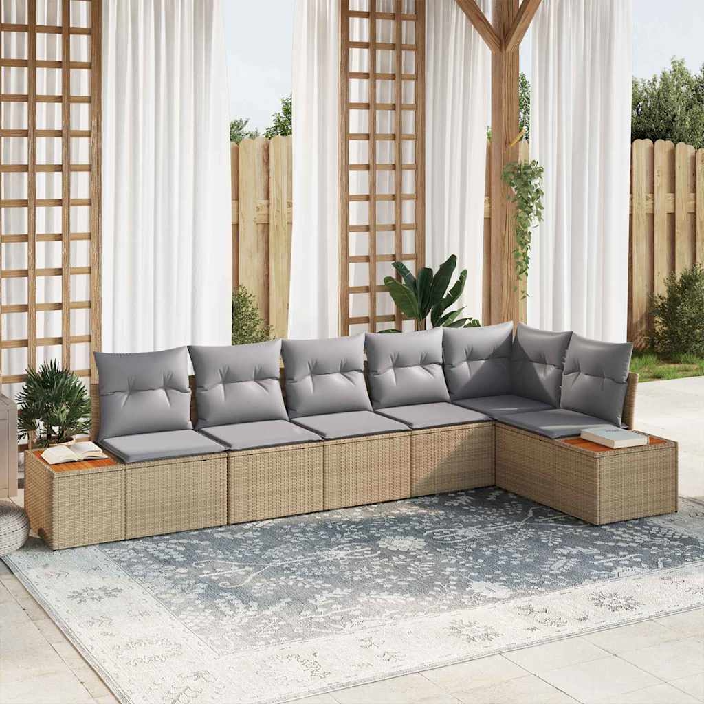 Ensemble de canapé de jardin 6 pcs Beige Poly rotin