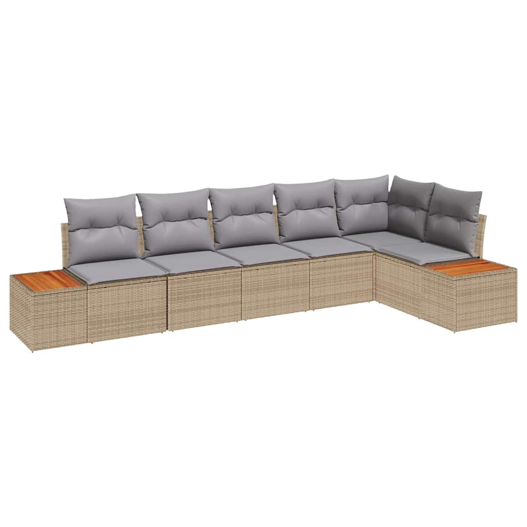 Ensemble de canapé de jardin 6 pcs Beige Poly rotin