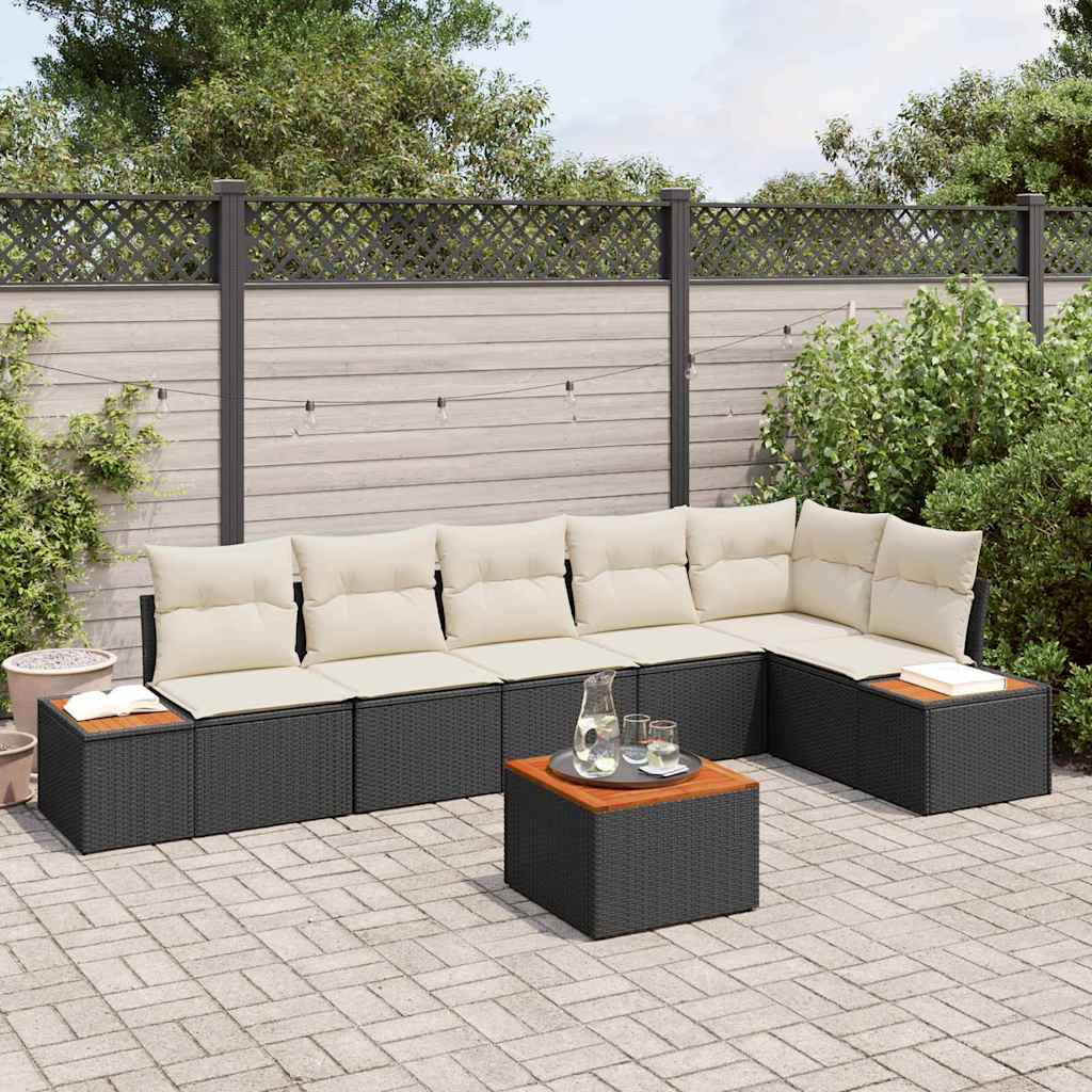 Ensemble de canapé de jardin avec coussin 7 pcs Noir Poly rotin