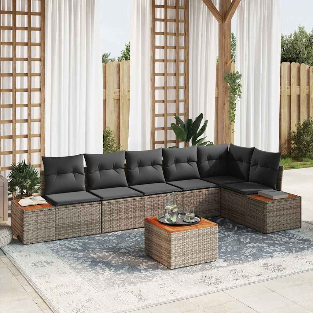 Ensemble de canapé de jardin avec coussin 7 pcs Gris Poly rotin