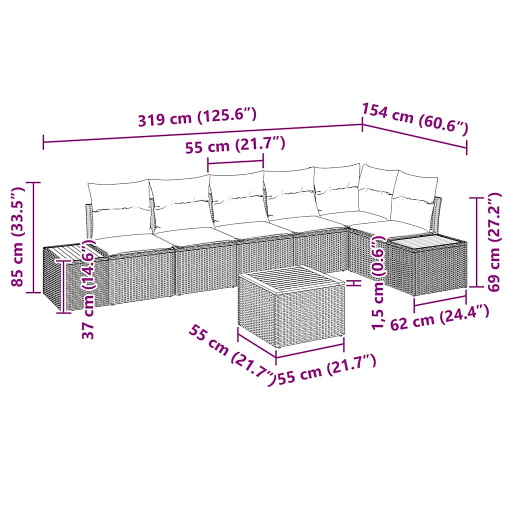 Ensemble de canapé de jardin 7 pcs Beige Poly rotin